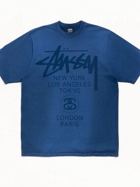 Stussy Navy Blue Graphic Logo Tee